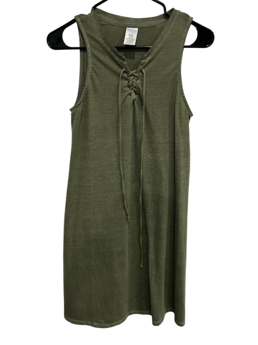 Time And Tru Small Sleeveless Olive Dress Lace-Up Front Casual Lightweight
